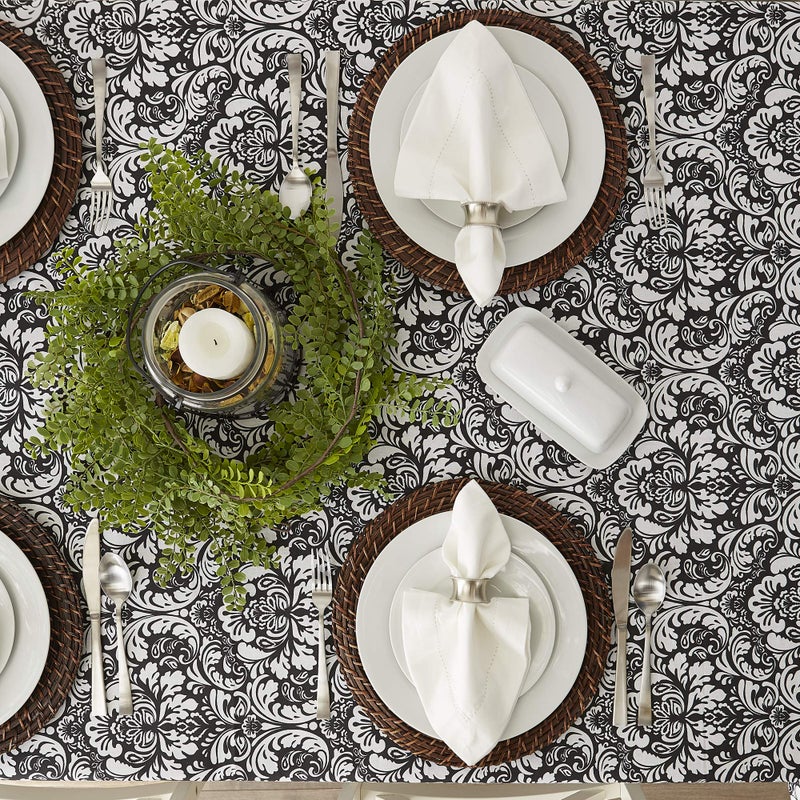 DII Damask Cotton Tablecloth, 70" Round, Black - Image 3